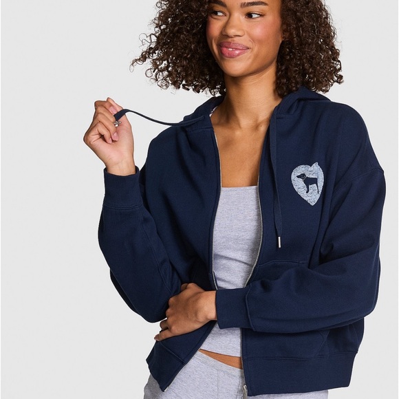 PINK Victoria's Secret Tops - PINK Victoria's Secret Navy Hoodie with Heart Emblem